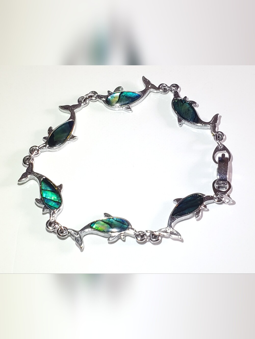 Vtg. Dolphin Abalone Shell Bracelet
